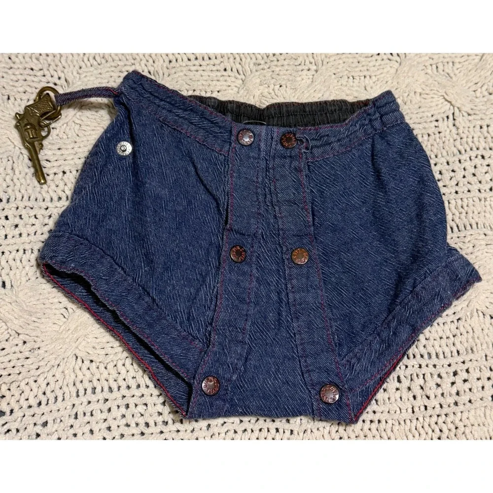 Vintage Diaper Jeans Denim Diaper Cover Bloomers Western Pistol Charm Blue L